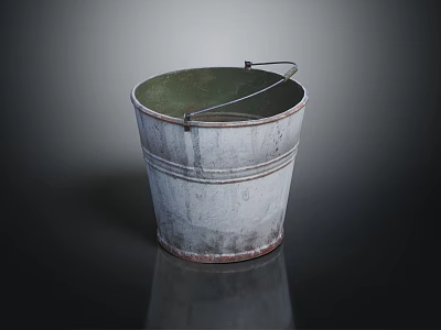Vintage Metal Bucket With Handle Worn Texture And Green Interior As Practical Household Item 3d model