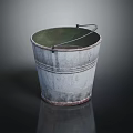 Vintage Metal Bucket With Handle Worn Texture And Green Interior As Practical Household Item