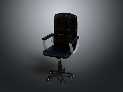 Modern Black Leather Office Chair With White Armrests And Yellow Casters 3d model