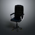Modern Black Leather Office Chair With White Armrests And Yellow Casters