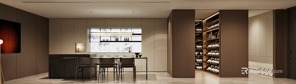 Modern Wine Cellar Interior Design With Wooden Wine Racks And Stored Bottles 3d model 