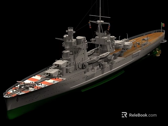 3D Model of Italian Warship with Grey Hull Green Bottom Multiple Turrets and Upper Structures 3d model 