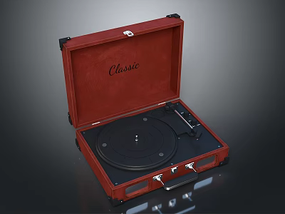 Red Suitcase Turntable Open With Classic Interior And Black Platter 3d model