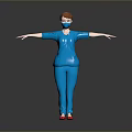 3D Character In Blue Uniform With Face Mask Red Hair And Red Shoes Arms Outstretched