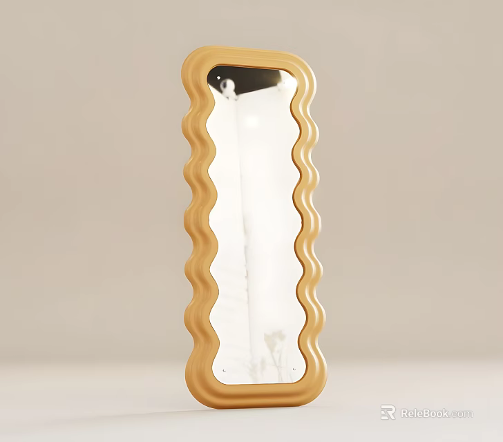 Decorative Golden Wavy Frame Mirror Standing Against Light Background Modern Home Decor 3d model 