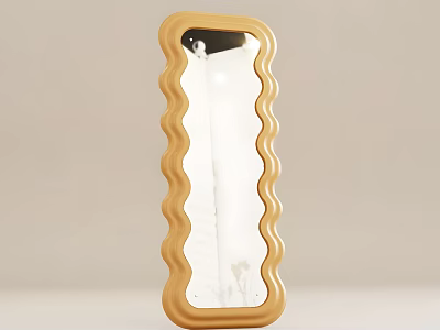 Decorative Golden Wavy Frame Mirror Standing Against Light Background Modern Home Decor 3d model