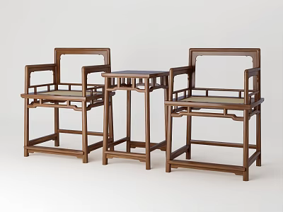 Traditional Wooden Lounge Chairs With Armrests Woven Seat And Side Table 3d model
