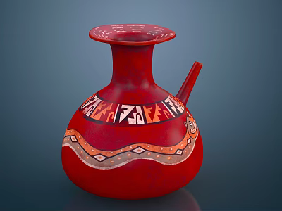 Ornate Red Ceramic Vase With Intricate Geometric And Tribal Patterns 3d model