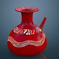 Ornate Red Ceramic Vase With Intricate Geometric And Tribal Patterns