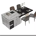 Modern Dining Table Set With Four Brown Chairs Marble Top And Decorative Vase