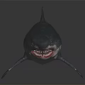 Gray Shark With Open Mouth And Sharp Teeth In 3D Model On Dark Background 3d model
