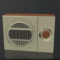 Vintage Cream Colored Radio With Circular Speaker Grille And Red Knob
