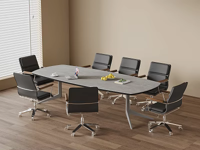 Modern Office Conference Room With Oval Gray Table And Black Chairs 3d model