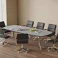 Modern Office Conference Room With Oval Gray Table And Black Chairs
