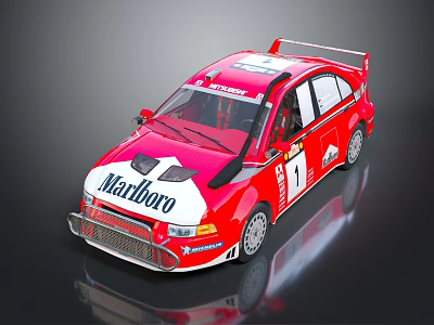 Red Marlboro Rally Car with Number 1 Logo and Racing Exterior Design 3d model