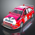 Red Marlboro Rally Car with Number 1 Logo and Racing Exterior Design