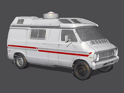 White Classic Van With Red Stripes And Roof Equipment Exterior Design 3d model