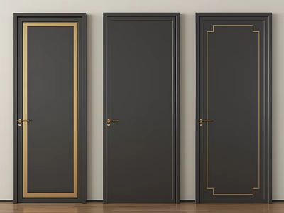 Black Swing Doors With Golden Decorative Lines And Handles For Home Interior 3d model