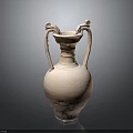 Ancient Style Clay Vase Featuring Twin Curved Handles And Decorative Top Rim