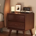 Wooden Bedside Table With Two Drawers Table Lamp Photo Frame And Books