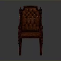 Vintage Leather Armchair With Carved Wood Accents And Tufted Back Design