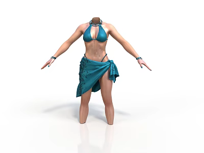 Woman in Blue Bikini Top and Wrapped Skirt with Arms Outstretched 3d model