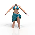 Woman in Blue Bikini Top and Wrapped Skirt with Arms Outstretched