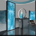 Northern Brand Store Interior With Curved Structures Blue Lighting And Display Bottles