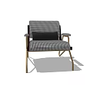 Modern Single Sofa With Houndstooth Pattern Fabric Brass Frame And Black Cushion 3d model