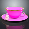 Pink Teacup with Gold Rim on Matching Saucer and Sugar Cubes