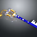 Decorative Blue White Key With Yellow Accents Stars Mountain Shape And Golden Keychain