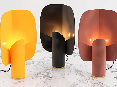 Yellow Black Brown Modern Table Lamps With Cylindrical Base Fan Shaped Shade Warm Light 3d model