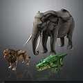 Wild Animals Display Featuring Elephant Lion And Crocodile On Dark Background 3d model