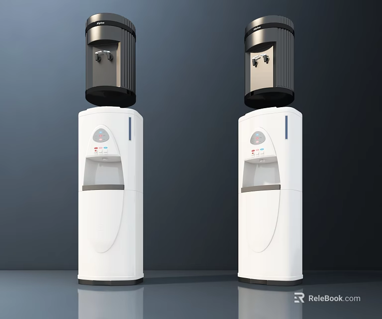 Two Standing Water Dispensers As Daily Use Electrical Appliances With White Body And Black Top 3d model 