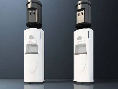 Two Standing Water Dispensers As Daily Use Electrical Appliances With White Body And Black Top 3d model