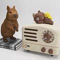 Stuffed Toys Display with Standing Animal and Small Bear on Vintage Radio