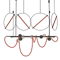 Modern Chandelier Design With Circular Linear Elements Hanging Structure And Neon Lights