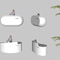 Modern White Reception Desk With Curved Design And Office Plant Decoration