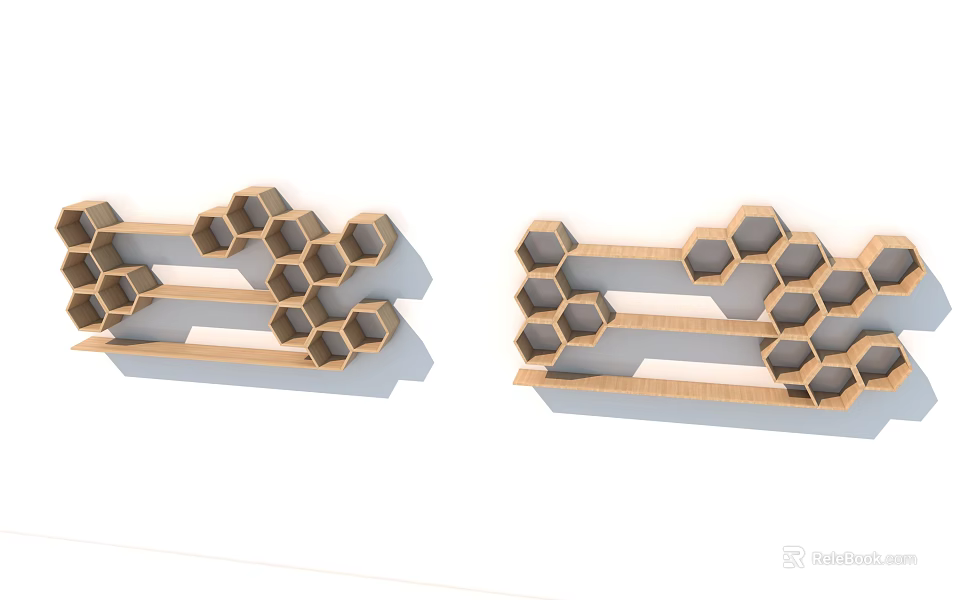 Modern Wooden Decorative Cabinet With Hexagonal Shelf Design And Wall Storage 3d model