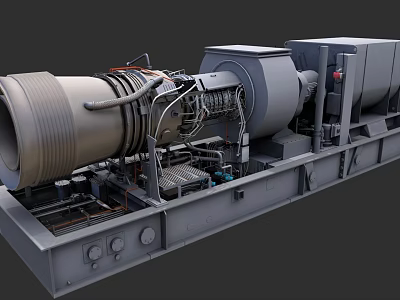 Industrial Equipment Large Turbine With Metal Structure And Pipes On Base 3d model
