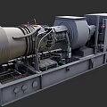 Industrial Equipment Large Turbine With Metal Structure And Pipes On Base