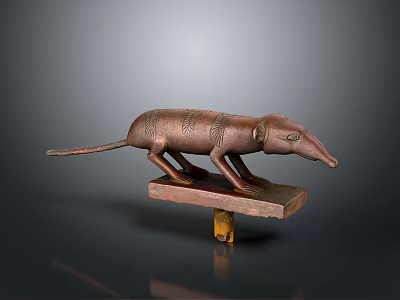 Antique Bronze Rat Sculpture On Wooden Base With Intricate Carved Details 3d model