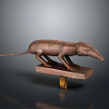 Antique Bronze Rat Sculpture On Wooden Base With Intricate Carved Details