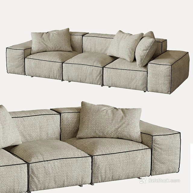 Modern Beige Fabric Sectional Sofa With Multiple Seats And Soft Cushions 3d model