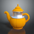 Yellow Pumpkin Shaped Teapot With Silver Top And Handle For Home Kitchen Use