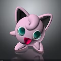 Cute Pink Cartoon Creature Character with Large Green Eyes Black Ears and Open Mouth