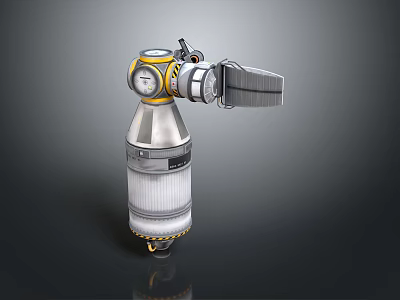 Industrial Mechanical Device With Yellow Silver Casing Cylindrical Body Pressure Gauge And Top Nozzle 3d model