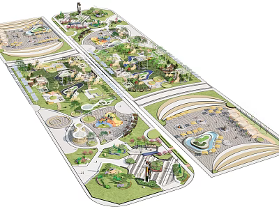 Park Landscape Design With Green Spaces Walking Paths Play Areas And Water Features 3d model