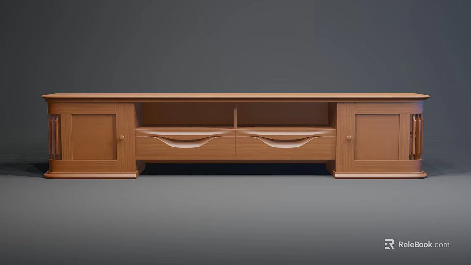 Brown Wooden TV Stand Featuring Cabinet Doors And Drawers Simple Design 3d model 