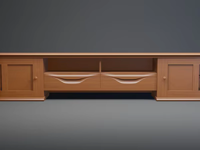 Brown Wooden TV Stand Featuring Cabinet Doors And Drawers Simple Design 3d model